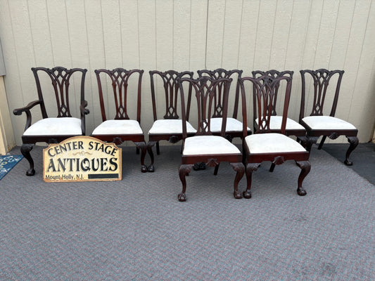 67839 Set of 8 Chippendale Dining Chairs with Mahogany Finish