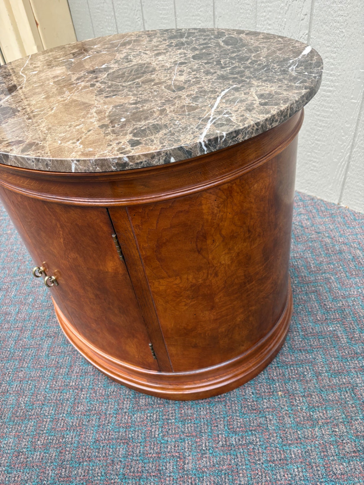 67824 Elegant Oval Marble Top Side Table with Storage Cabinet