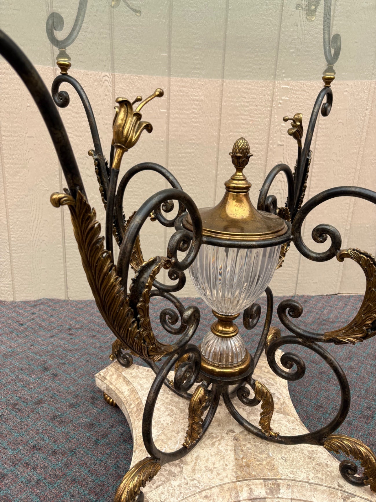 65447 Maitland Smith Glass Top Table with Ornate Metal Base