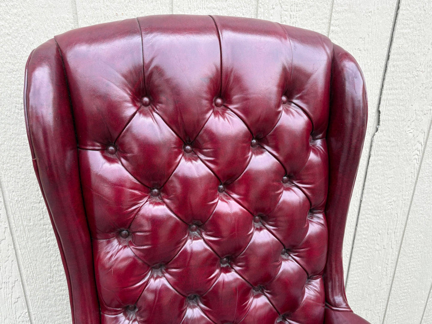 67868  Vintage Burgundy Leather Tufted Swivel Office Chair with Nailhead Trim