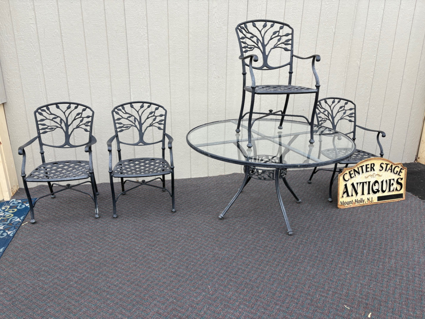 67750 Outdoor Patio Set with Glass Top Table and Four Cast Aluminum Chairs