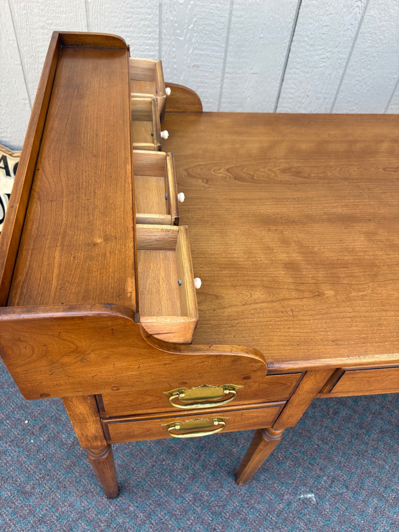 67832 Vintage Solid Cherry  Writing Desk with Drawers on sides and Brass Hardware