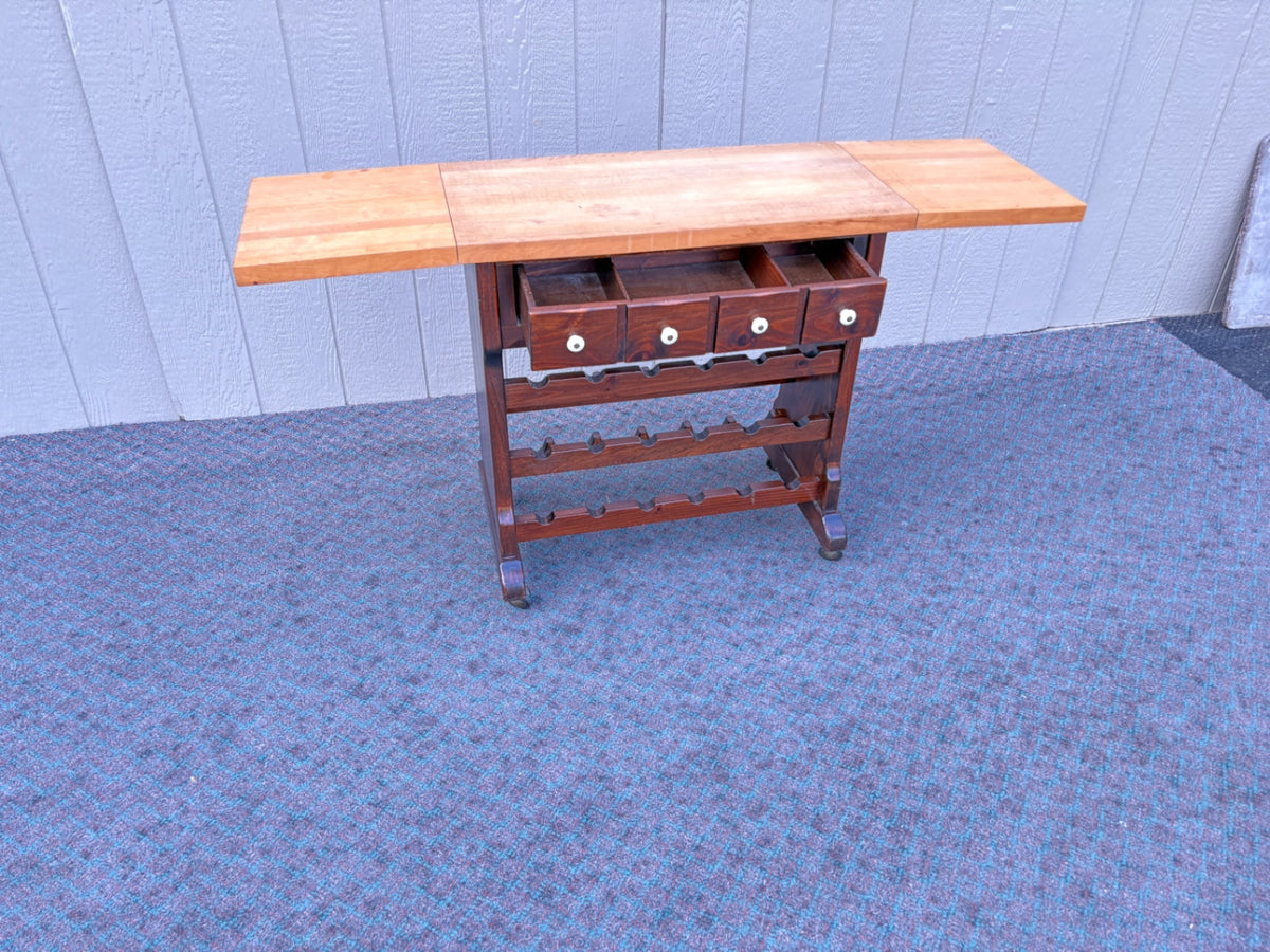 68056 Ethan Allen Drop-Leaf Wine Cart with Glass Rack and Drawers