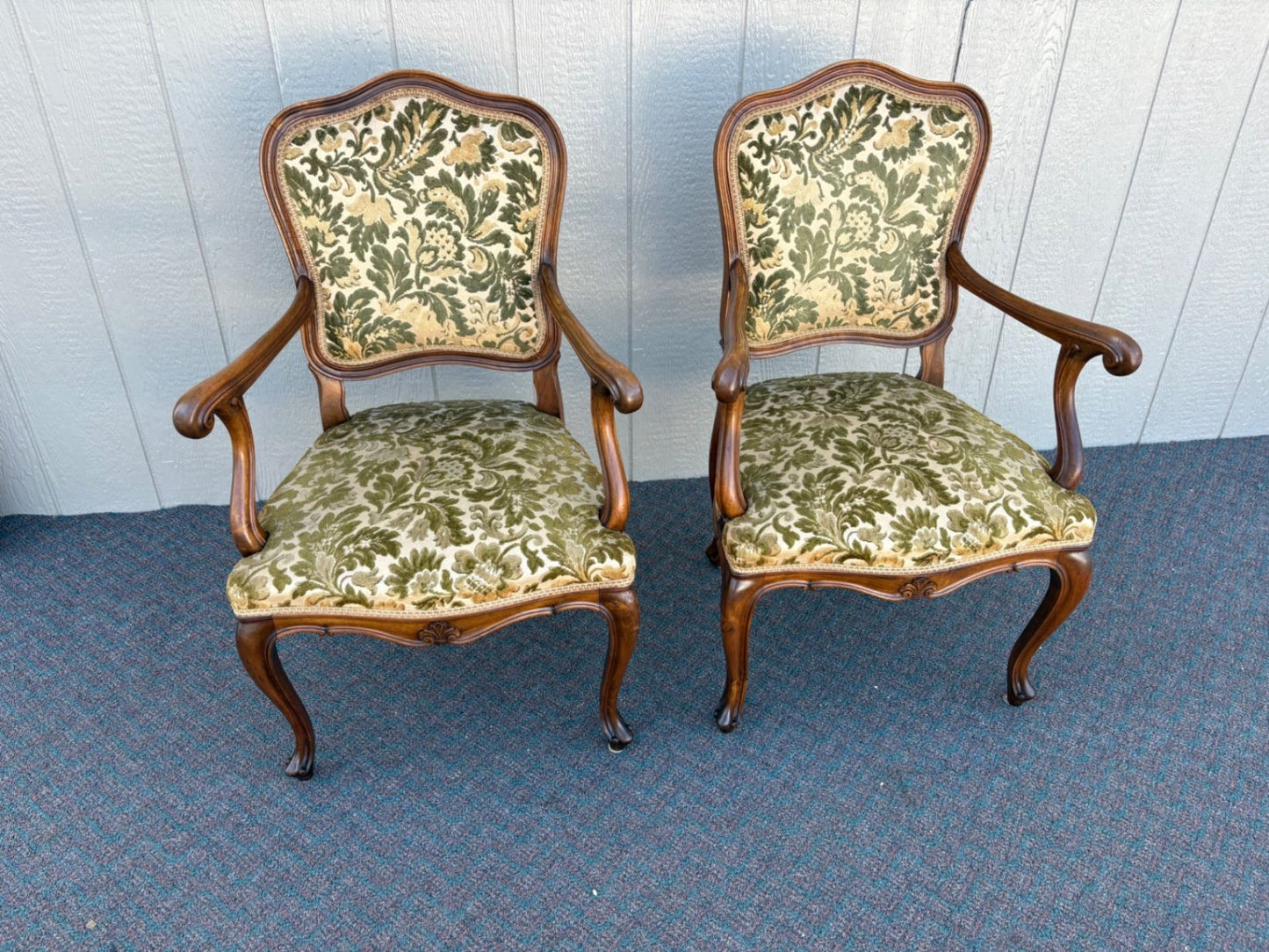67413 Pair of French Louis XV Style Armchairs with Velvet Upholstery