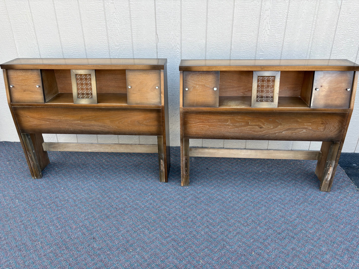 67685 Pair of Mid-Century Modern Bookcase Twin Size Headboards in Warm Wood