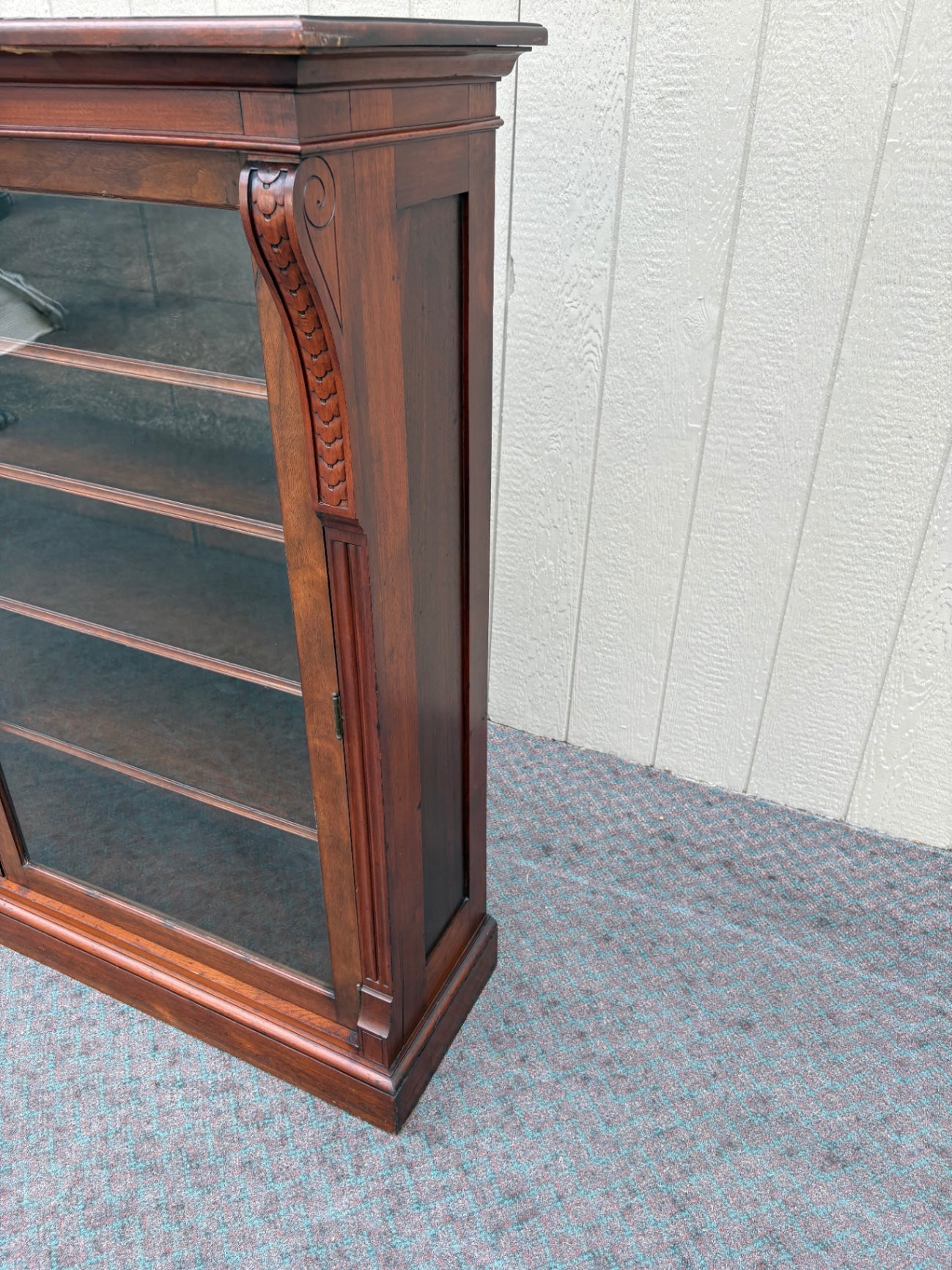 67890 Antique Victorian Mahogany Glass Door Bookcase with Shelves