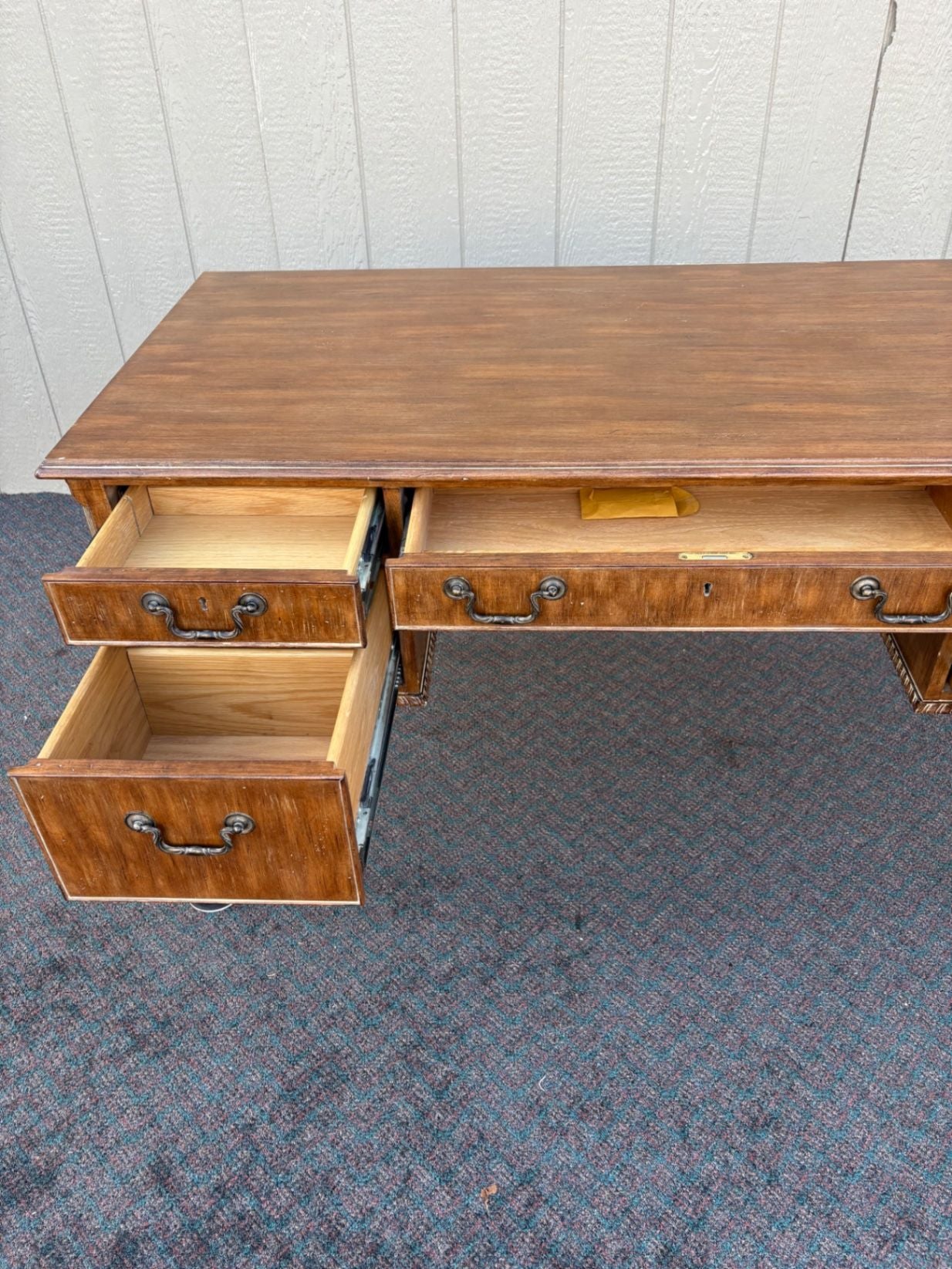67389 Vintage Mahogany Writing Desk with Claw Feet and Brass Handles