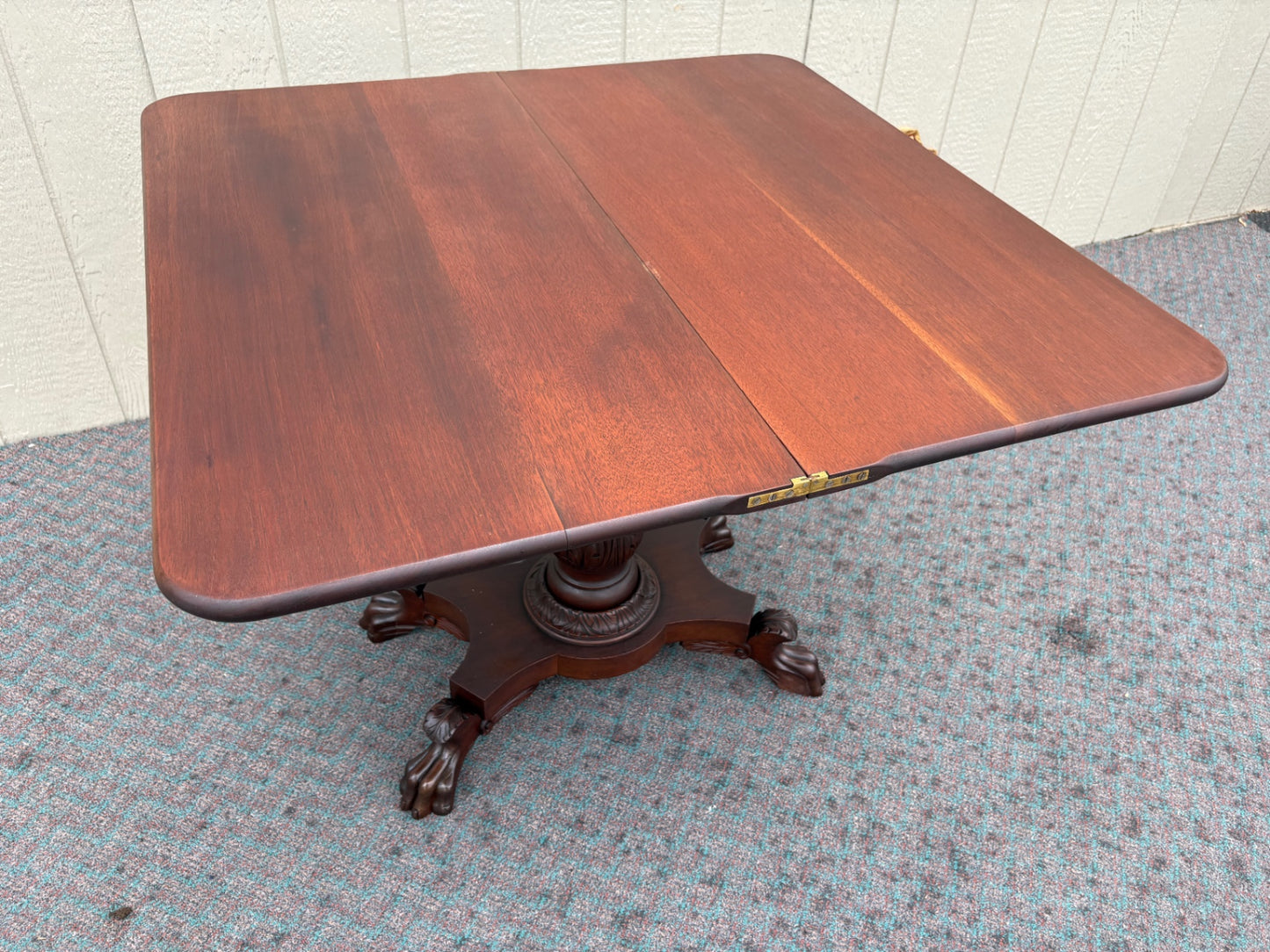 Antique Empire Style Mahogany Game Table with Pedestal Base