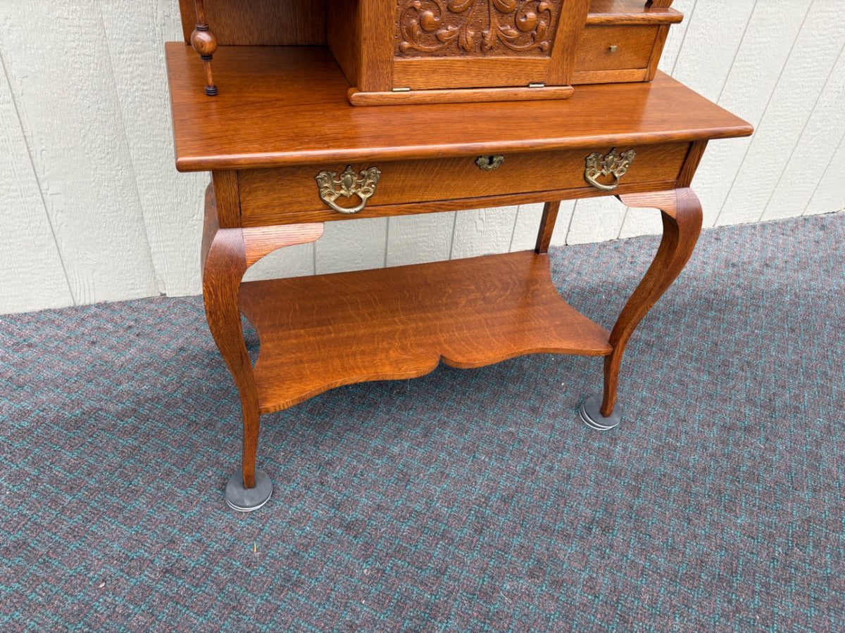 68144 Victorian Oak Davenport Desk with Carved Details and Mirror