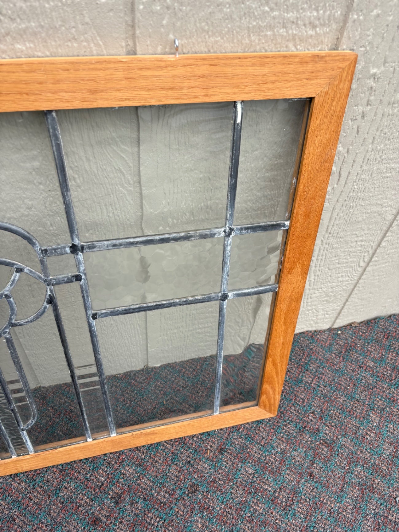 67907 Vintage Art Deco Stained Glass Window with Wood Frame