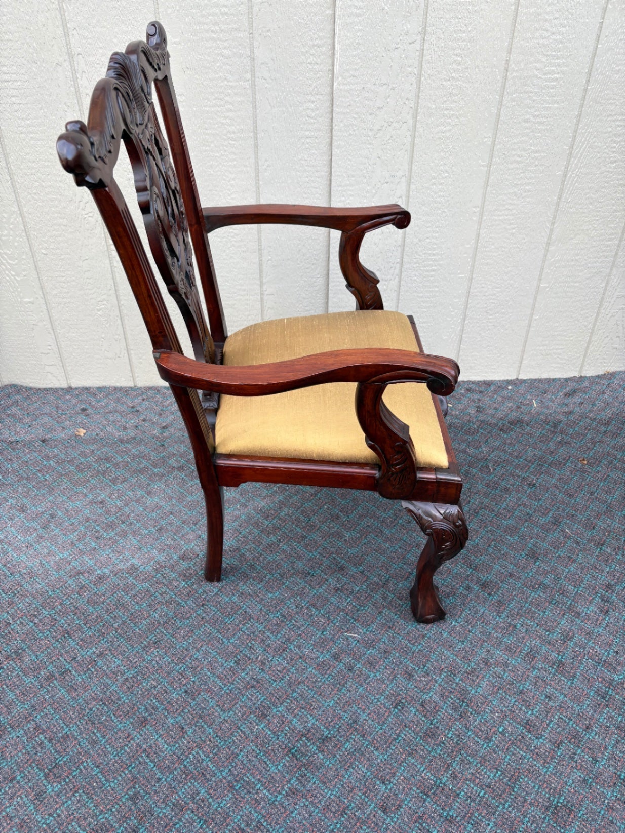 68129 Pair of Chippendale Style Mahogany Armchairs with Carved Details