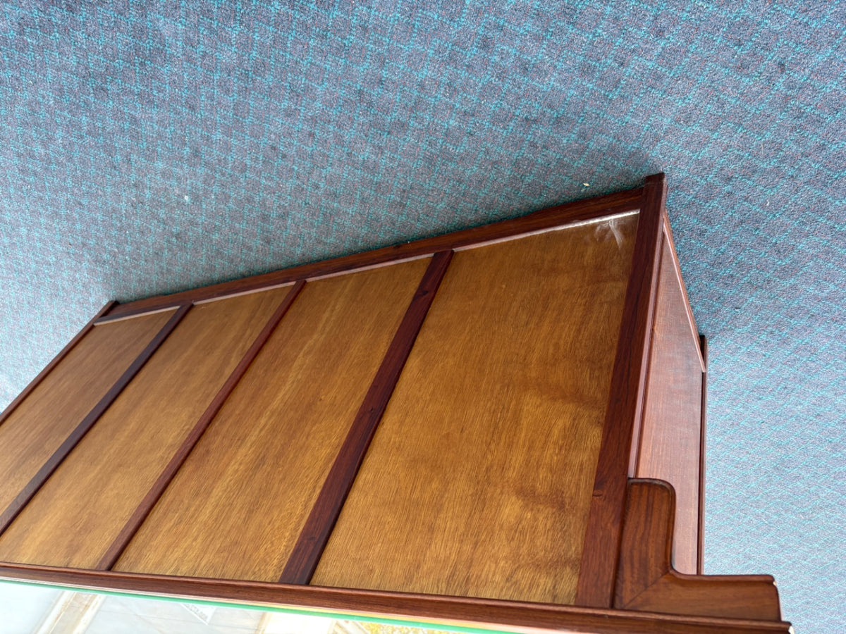 Mid-Century Oriental Sideboard with Glass Top and Carved Details