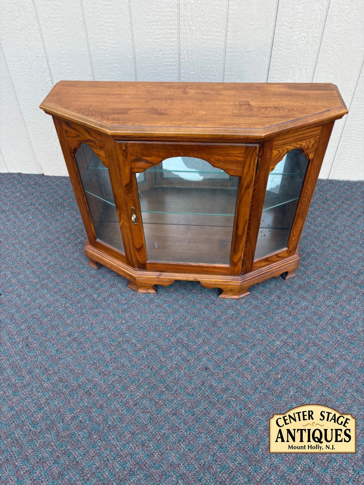 67654 Vintage Oak Curio Credenza with Glass Doors and Shelves