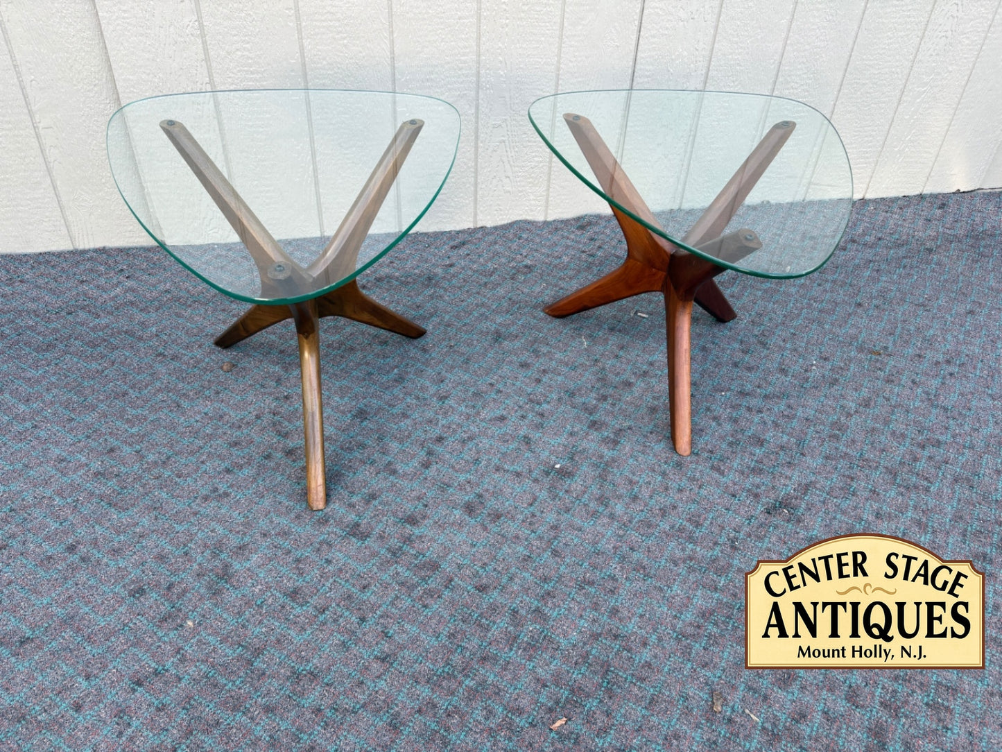 68053 Pair of Mid-Century ADRIAN  PEARSALL Glass Top Side Tables