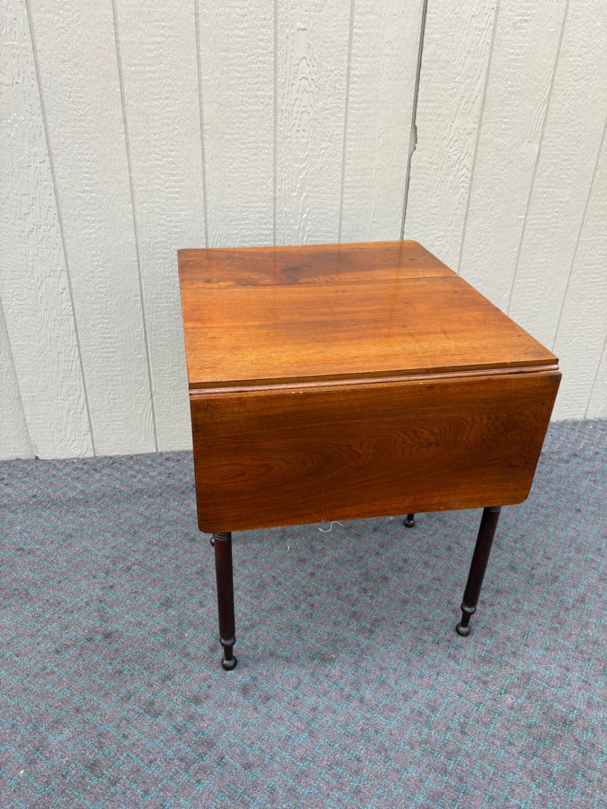 68085  Antique Drop Leaf Side Table with Drawers, Solid Wood