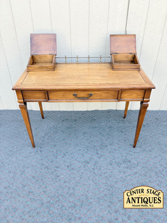 67969 Vintage Wood Writing Desk with Brass Gallery and Hidden Compartments
