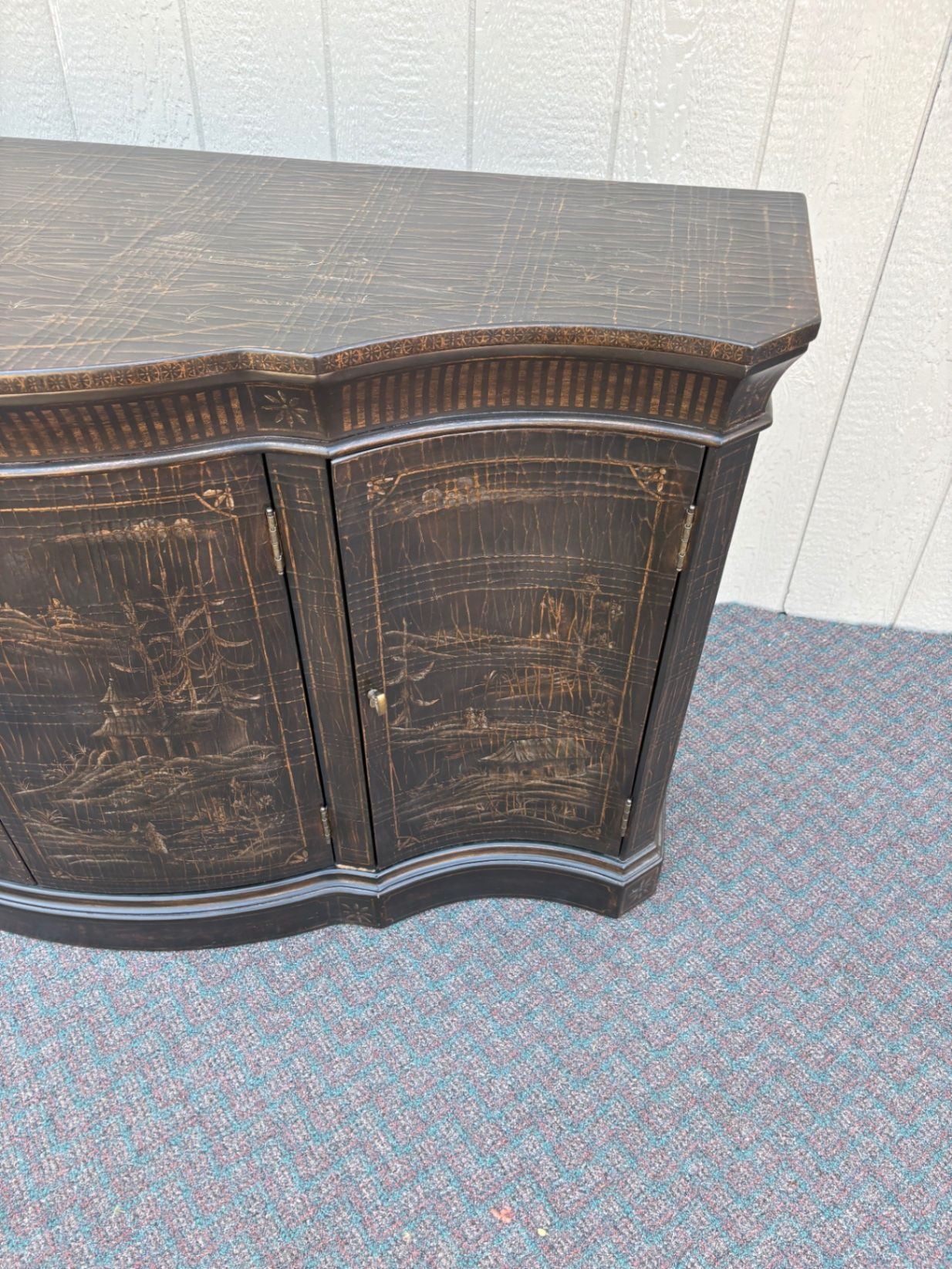 67647 Ethan Allen Asian-Inspired Sideboard Cabinet with Intricate Detailing