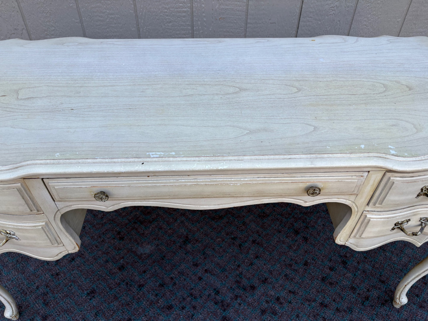 67950 French Provincial Style Vanity Desk in Distressed Cream Finish