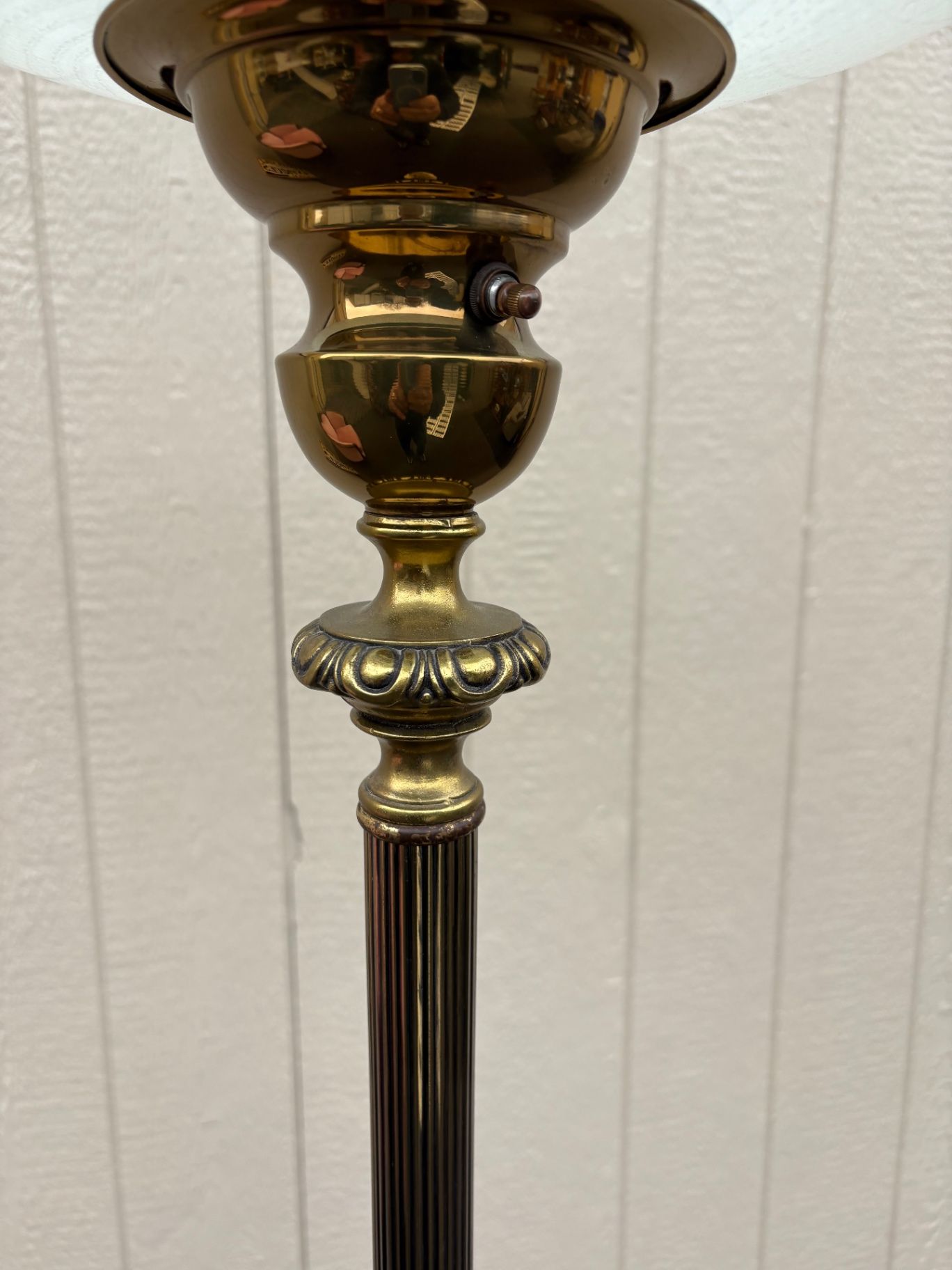 Vintage Brass Torchiere Floor Lamp with Frosted Glass Shade
