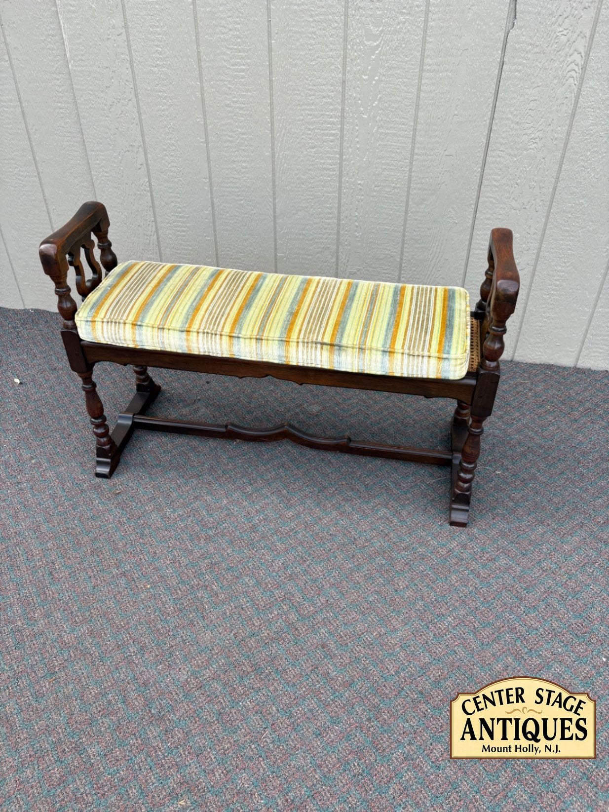 67606 Jacobean Style Wooden Window Bench with Cane Seat