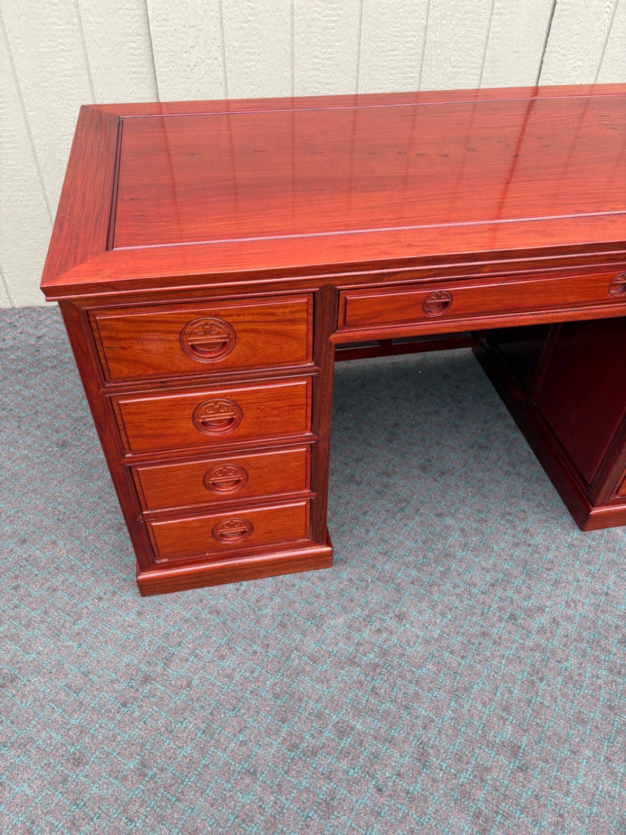 Oriental Executive Desk with Rich Mahogany Finish and Ample Storage