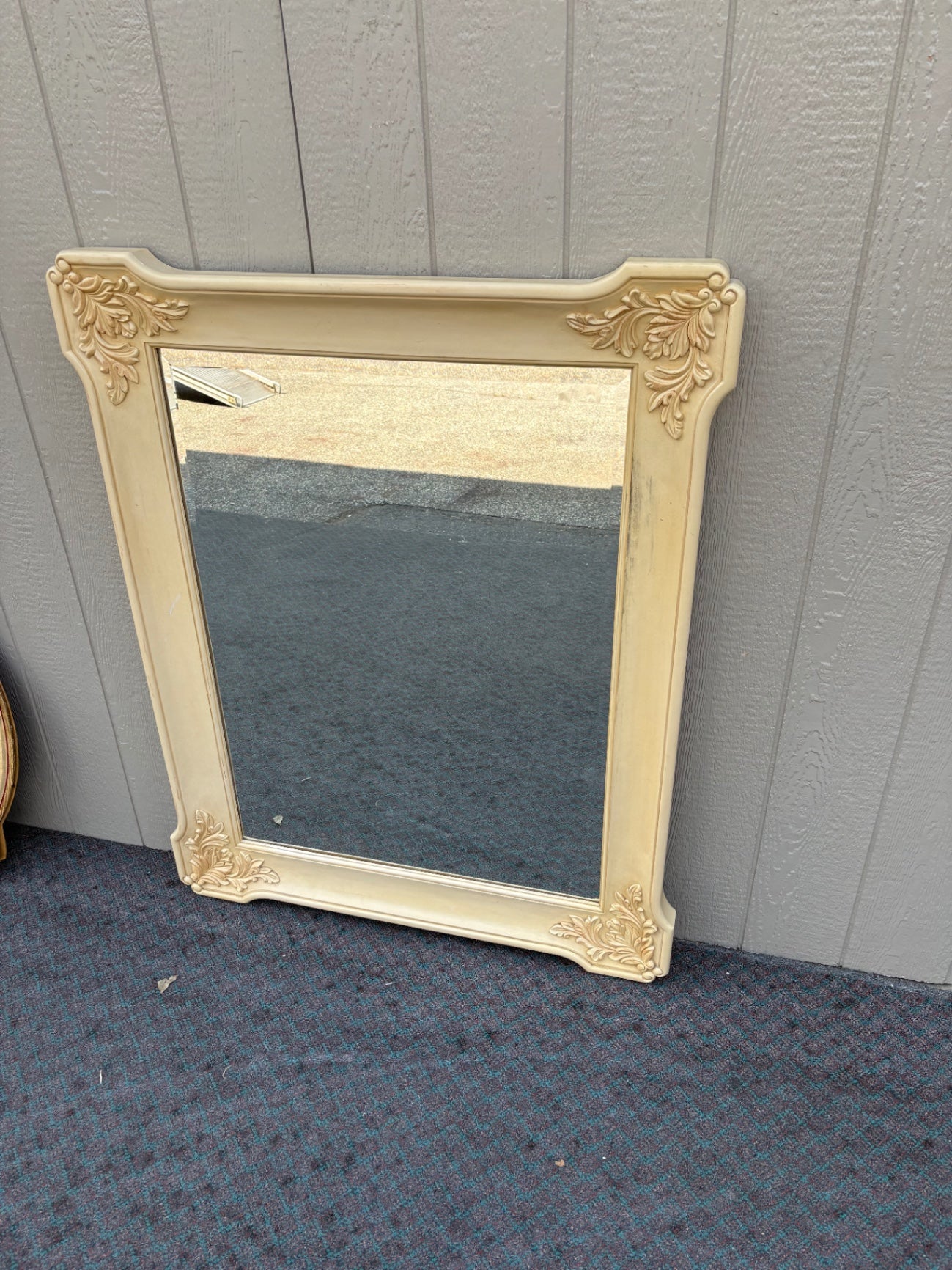 68028 Vintage French Provincial Wall Mirror with Ornate Cream Frame