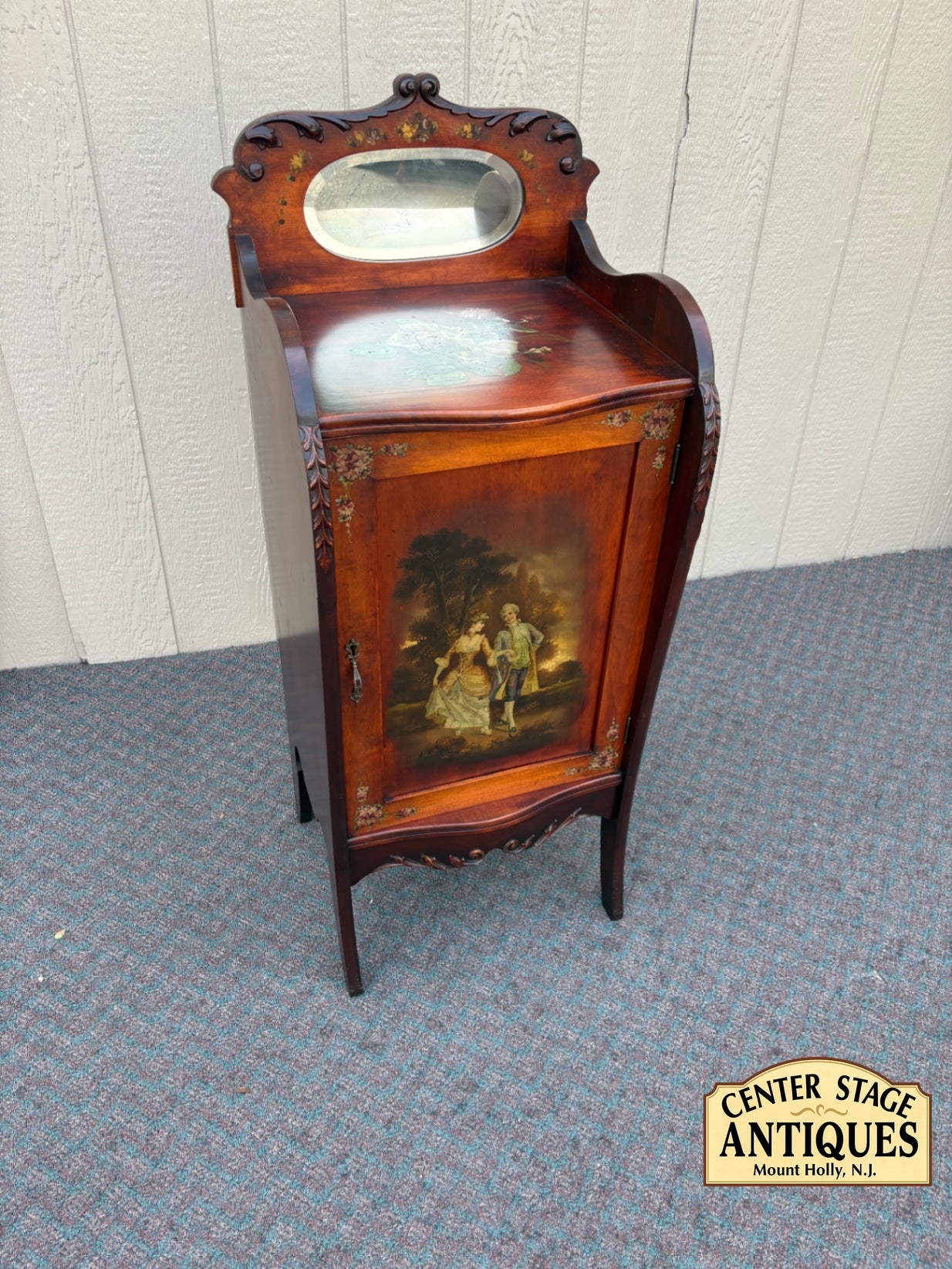 67852 Hand-Painted Victorian Sheet Music Cabinet with Mirror