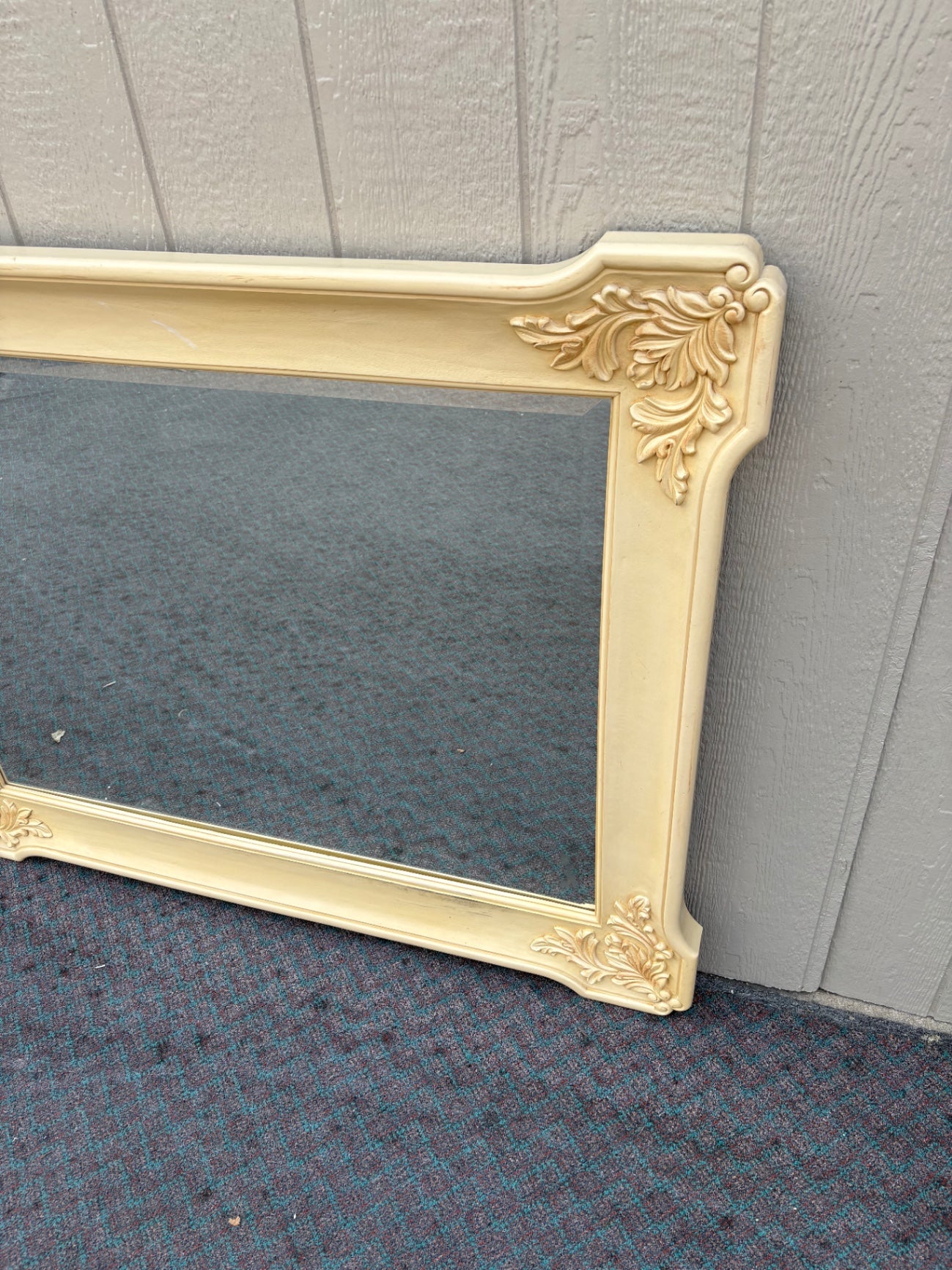 68028 Vintage French Provincial Wall Mirror with Ornate Cream Frame