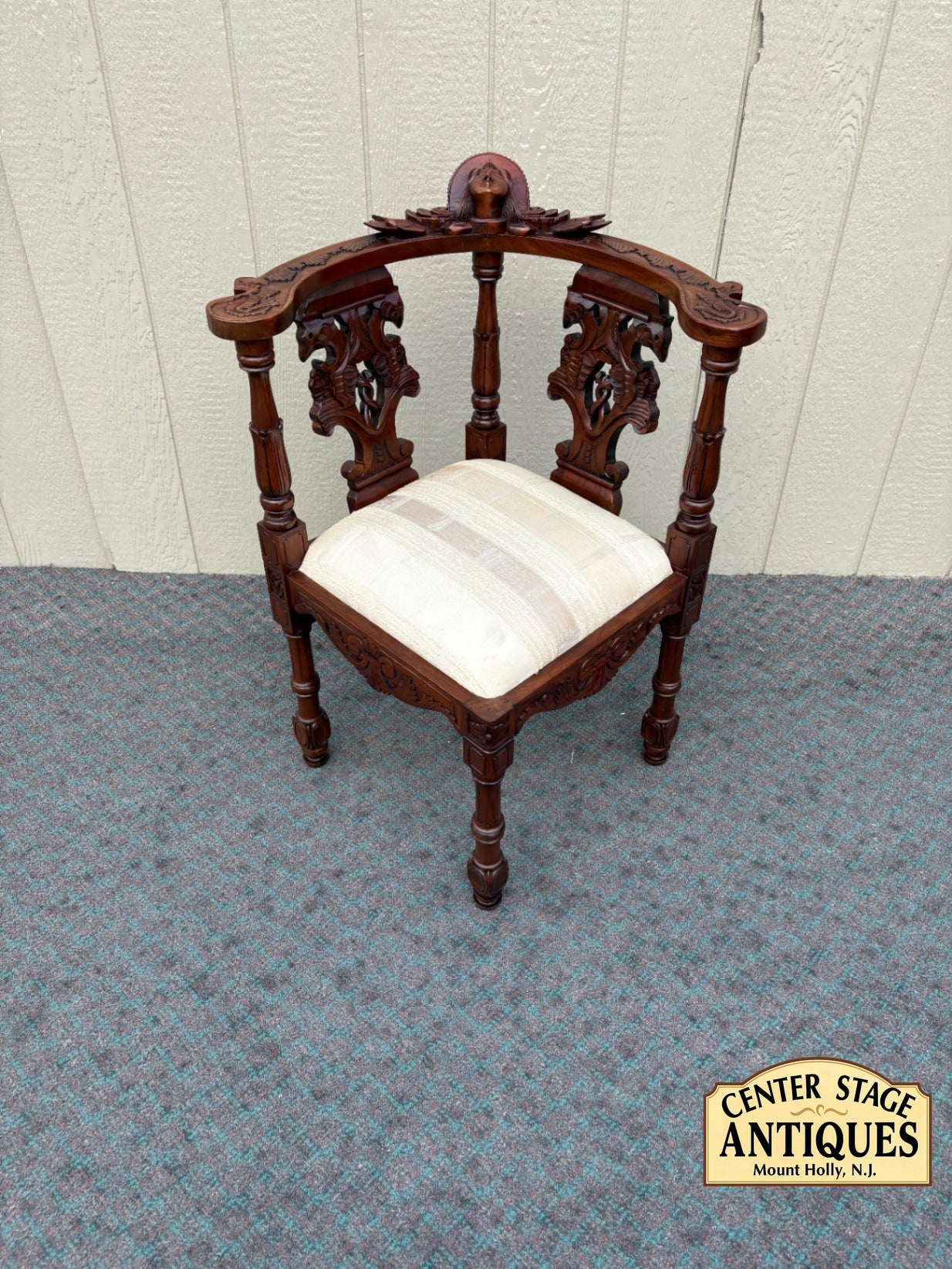 68029 Victorian Carved Mahogany Corner Chair with Upholstered Seat