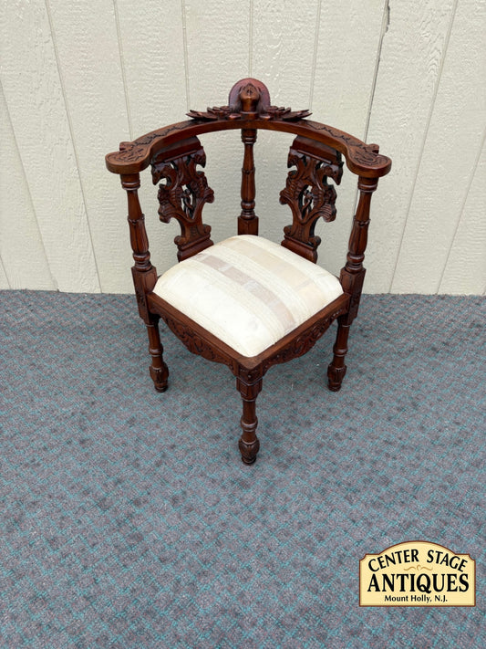 68029 Victorian Carved Mahogany Corner Chair with Upholstered Seat