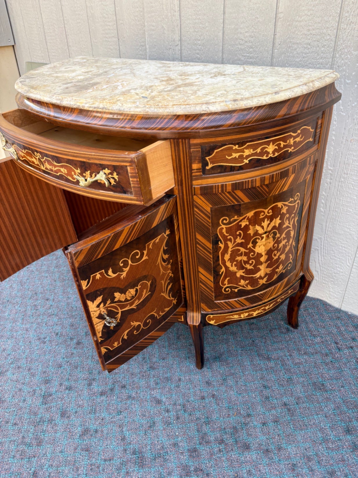 Elegant Demilune Chest with Marble Top and Inlay Detailing