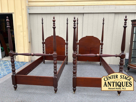 68122  Pair of Mahogany Four-Poster Twin Beds by Tobey Furniture