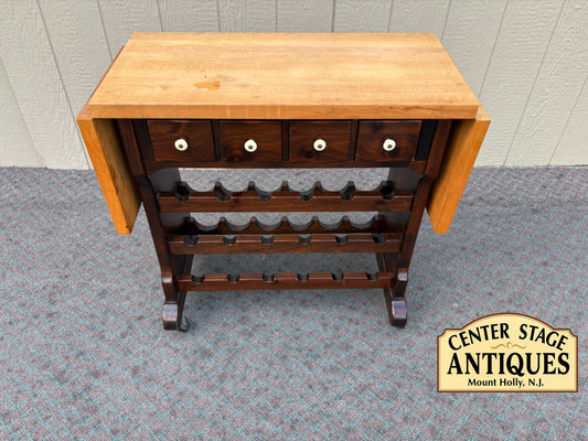 68056 Ethan Allen Drop-Leaf Wine Cart with Glass Rack and Drawers