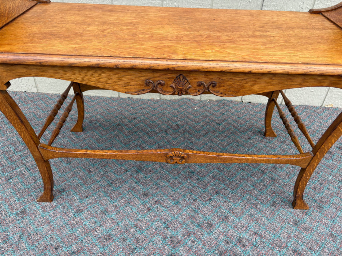 67946 Victorian Oak Window Bench with Carved Details
