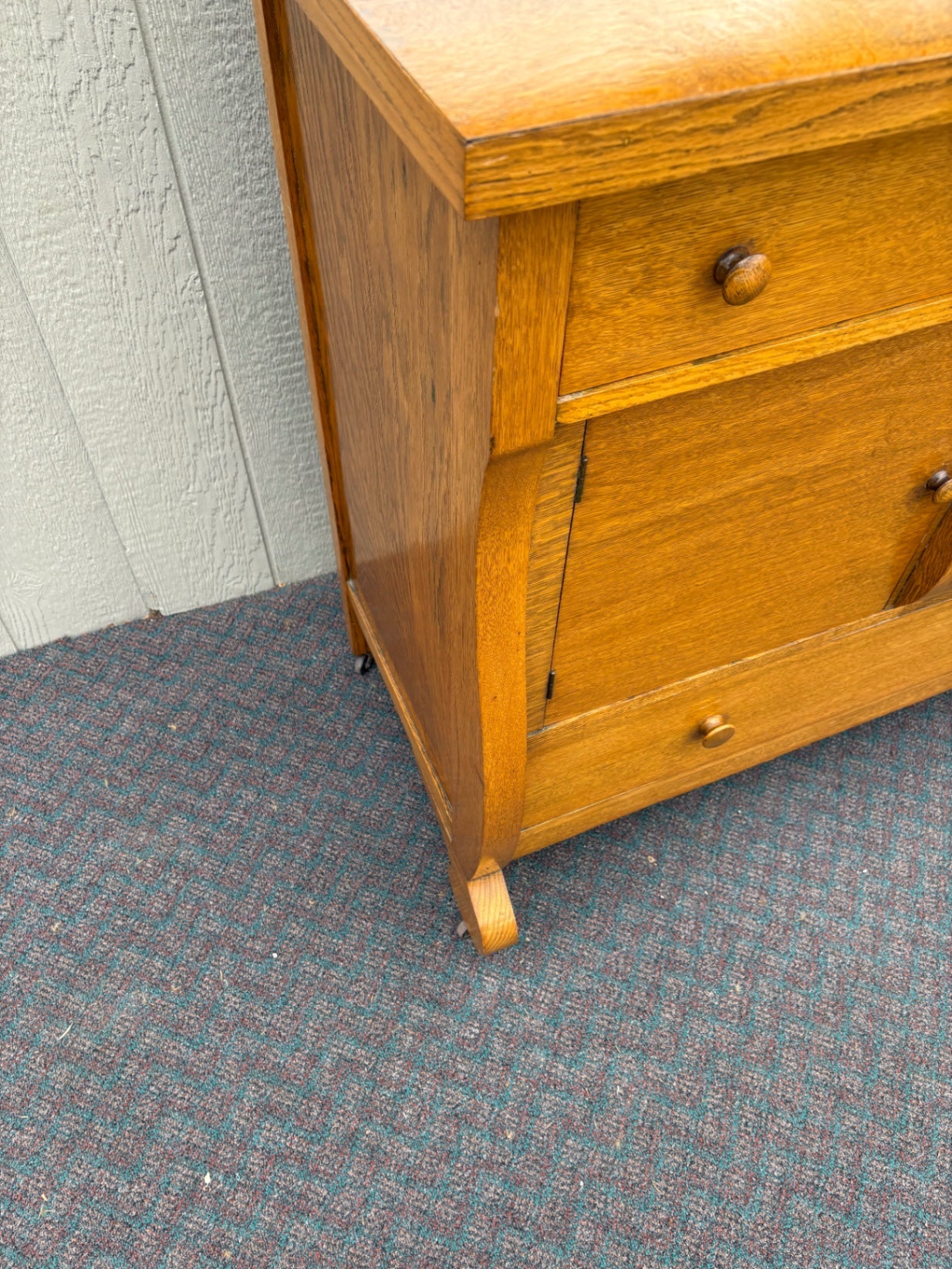67790 Antique Oak Buffet with Mirror and Storage, Early 20th Century