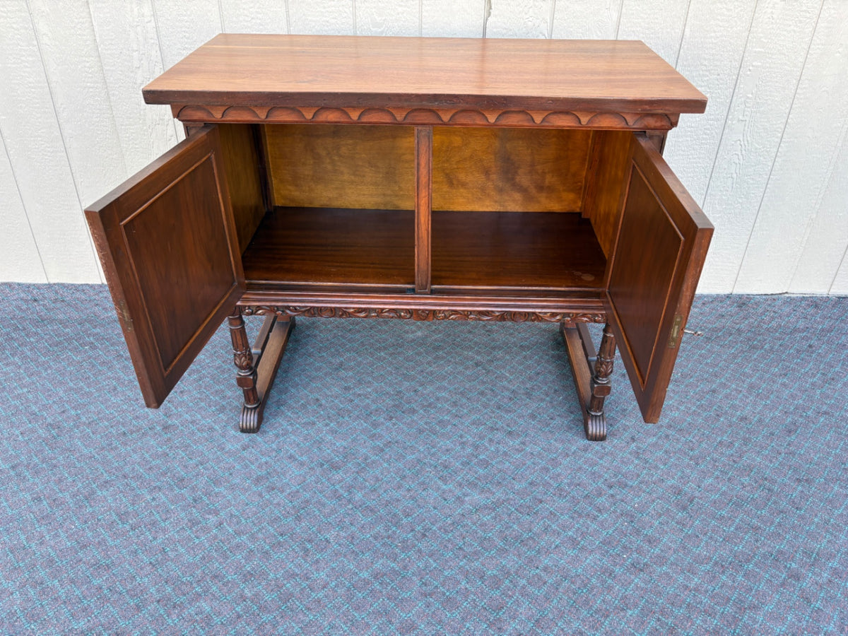 68182 Antique Walnut Server with Carved Detailing, Early 20th Century