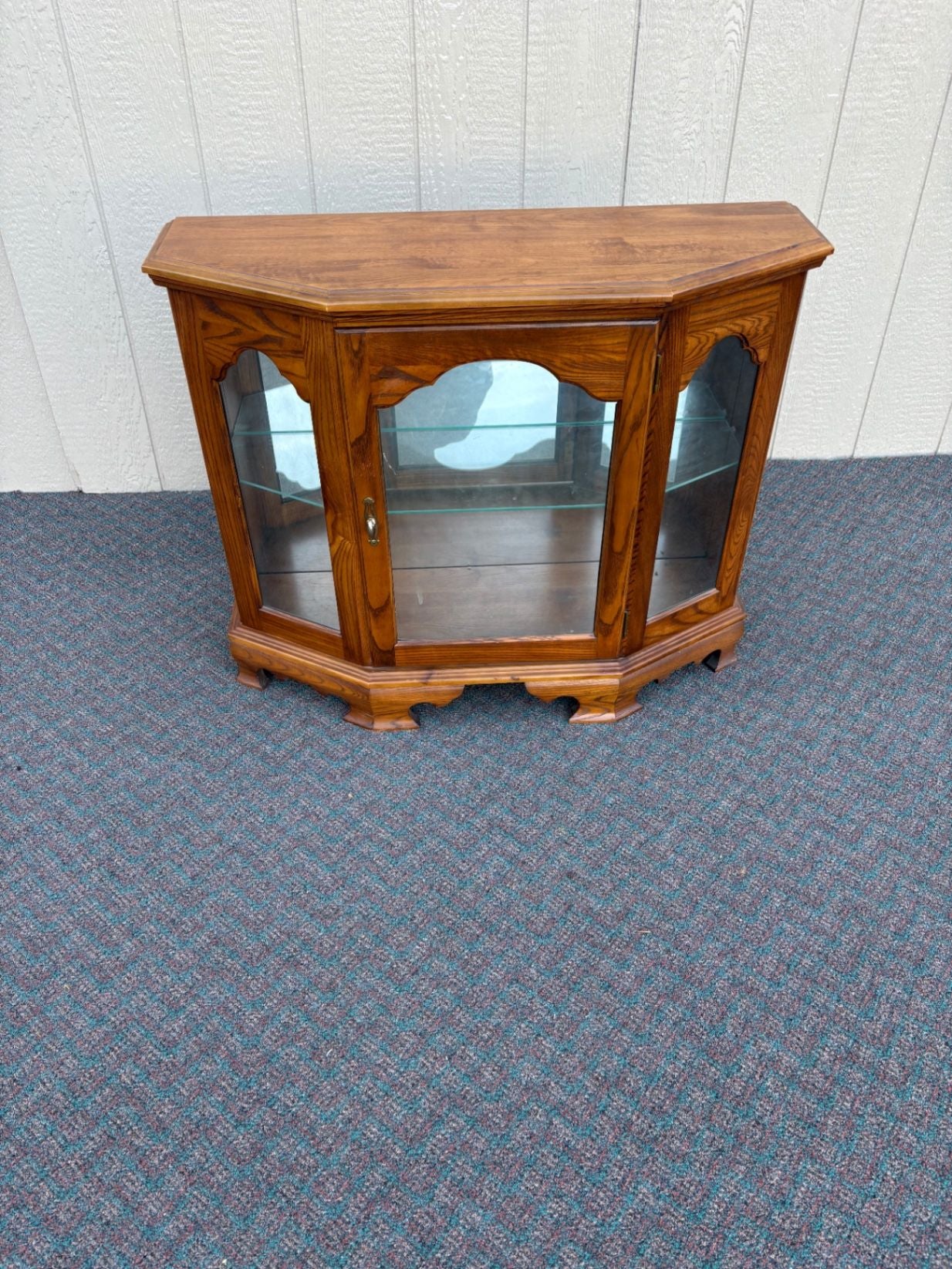 67654 Vintage Oak Curio Credenza with Glass Doors and Shelves