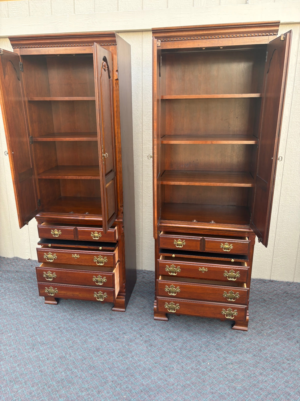 68215 Pair of Lexington Traditional Cherry Wood Bookcase Cabinets