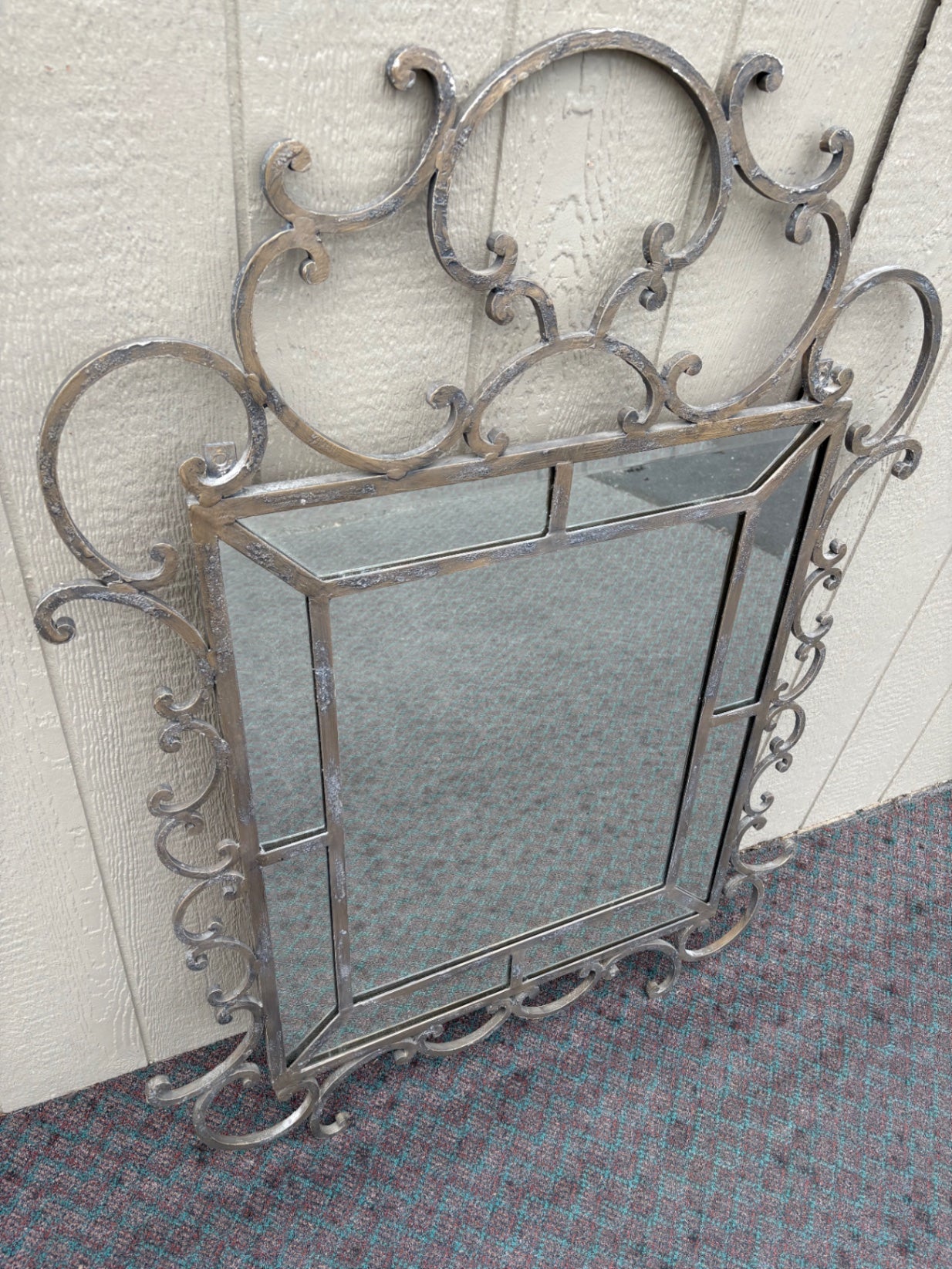 Ornate Wrought Iron Wall Mirror with Scrollwork Design
