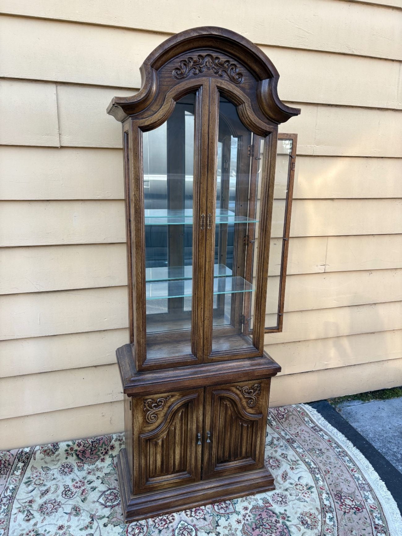 67728  Butler Traditional Oak Curio Cabinet with Glass Shelves