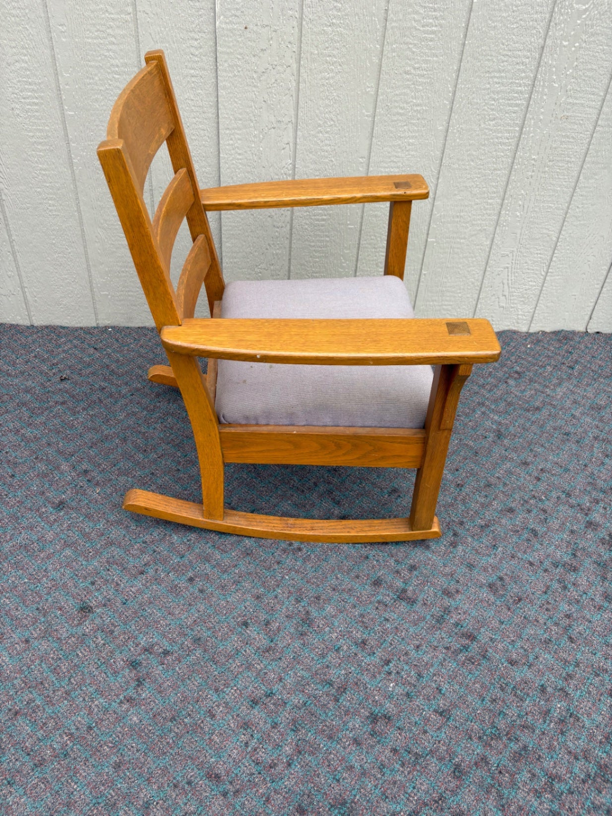 Mission Style Oak Rocking Chair with Upholstered Seat