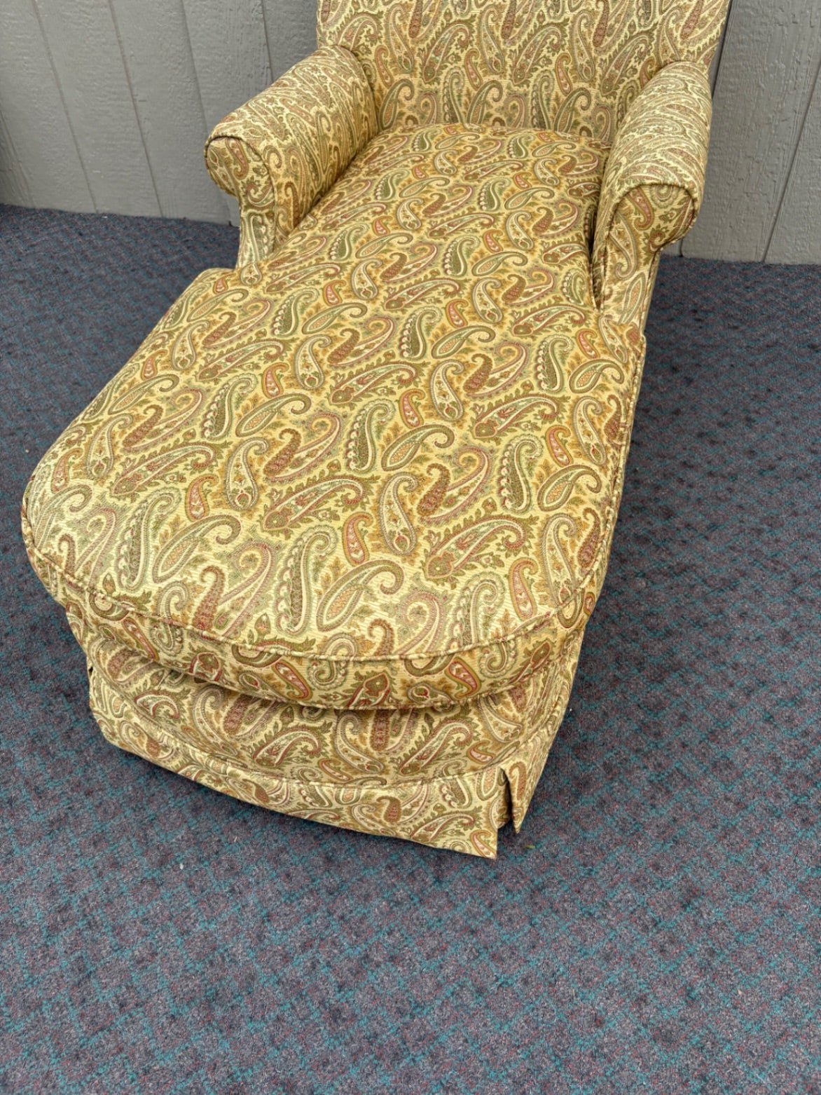 67931 Vintage Upholstered Fainting Couch with Paisley Pattern Fabric
