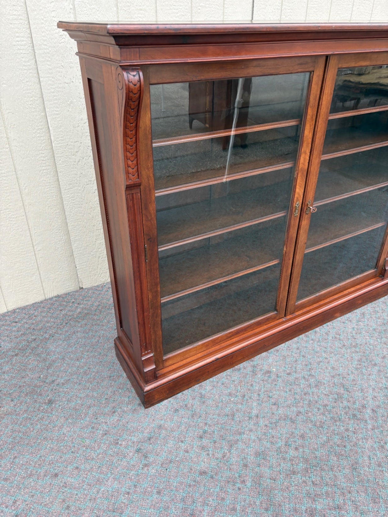 67890 Antique Victorian Mahogany Glass Door Bookcase with Shelves