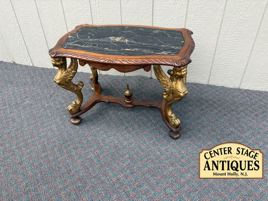 67619 Elegant Figural Carved Coffee Table with Marble Top Winged angel