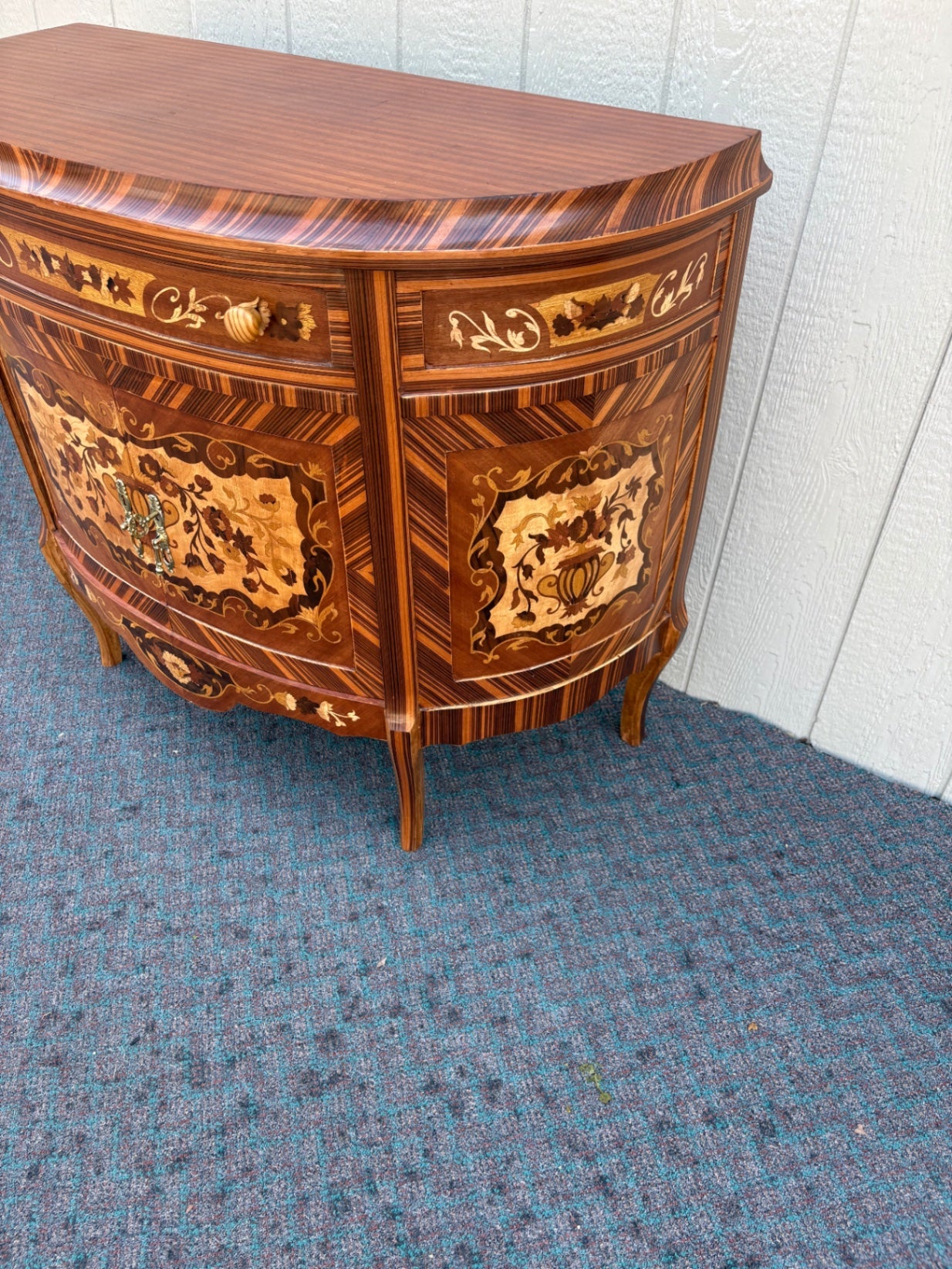 67887 Exquisite Inlaid Demilune Chest with Floral Marquetry