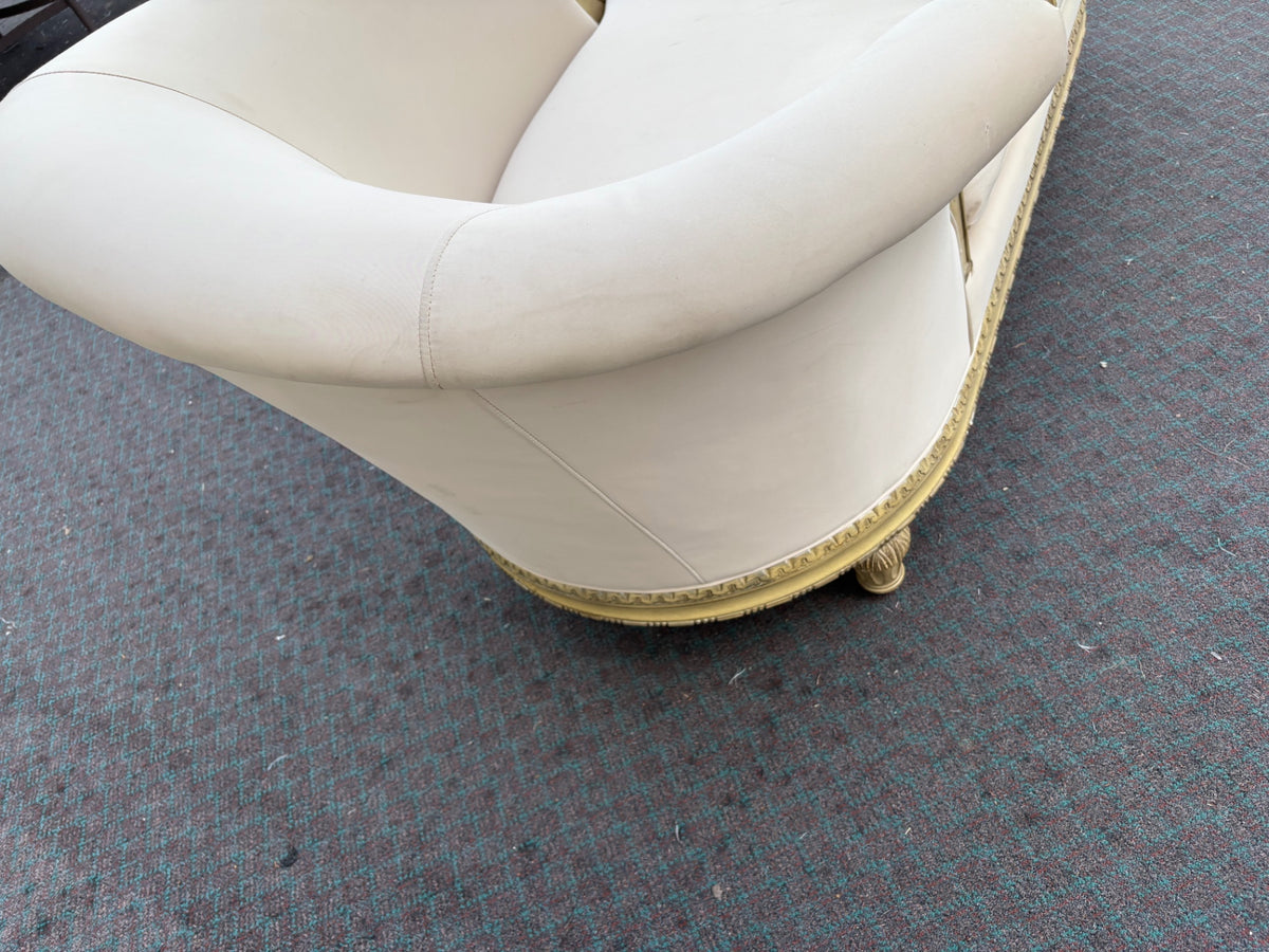 68137 Elegant Schnadig Chaise Lounge with Cream Upholstery and Ornate Trim