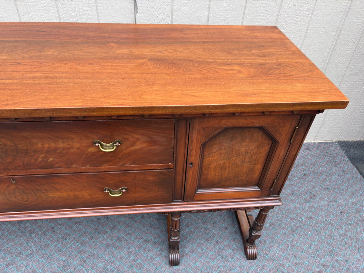 68181  Elegant Early 20th Century Walnut Buffet with Carved Detailing