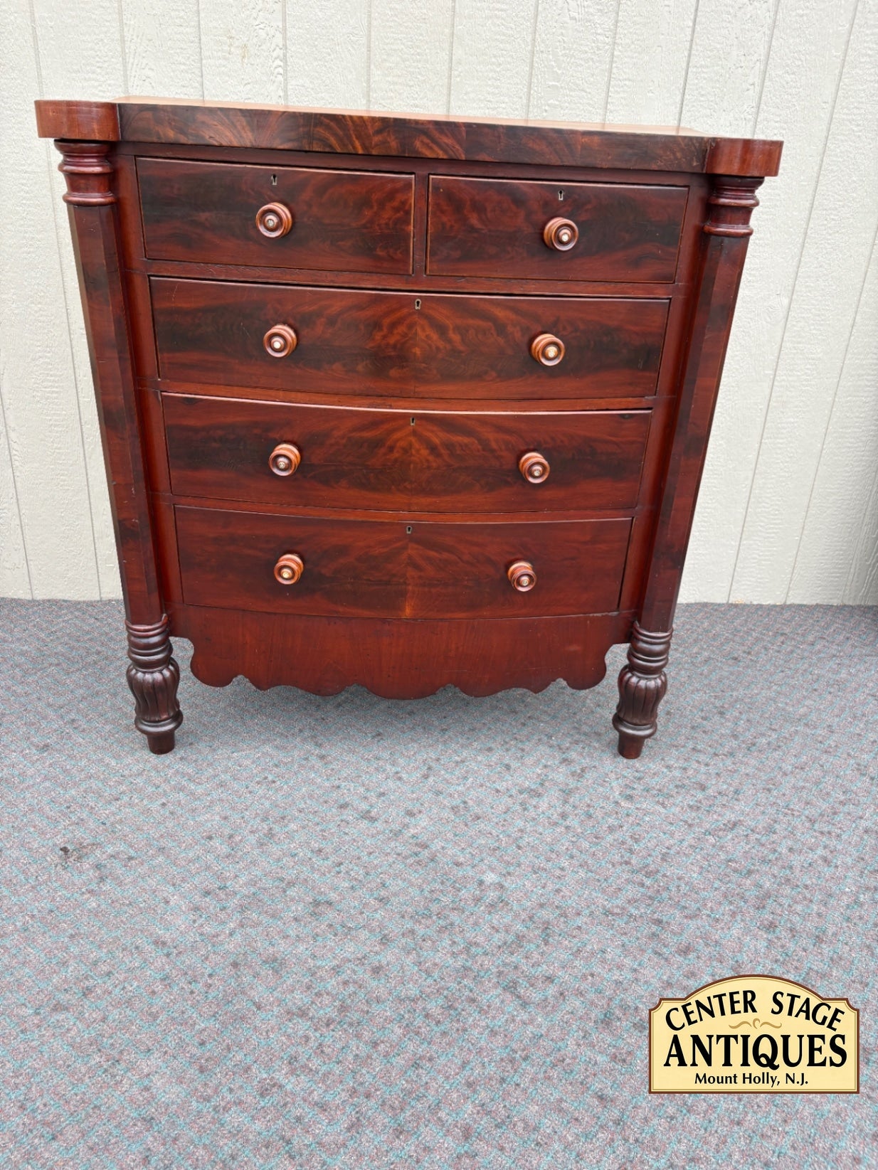 Antique Empire Chest with Flame Mahogany Veneer and Turned Columns