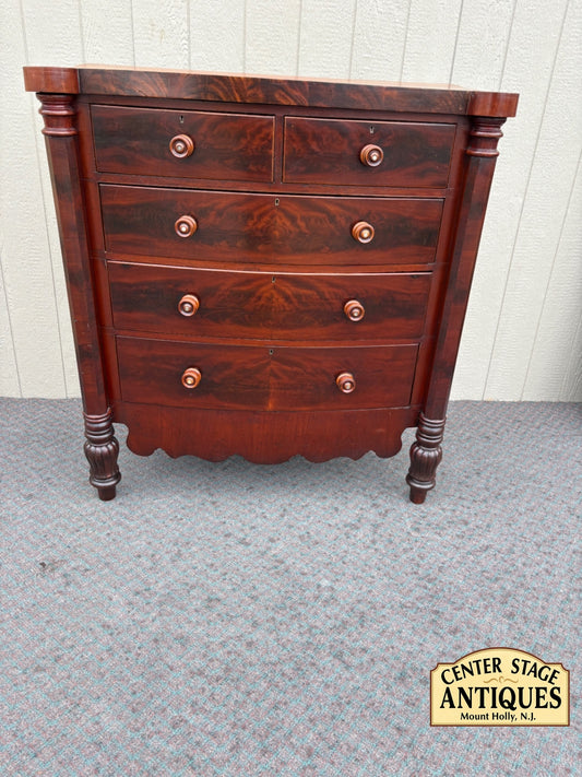 67935 Antique Empire Chest with Flame Mahogany Veneer and Turned Columns