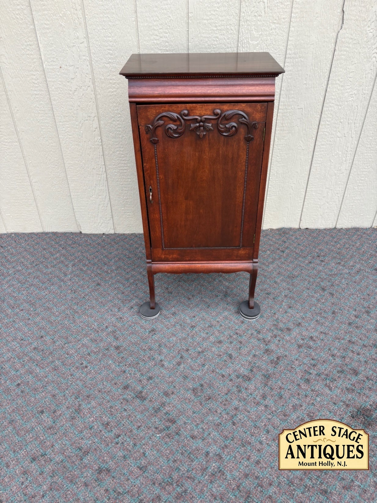Antique Mahogany Sheet Music Cabinet with Carved Details